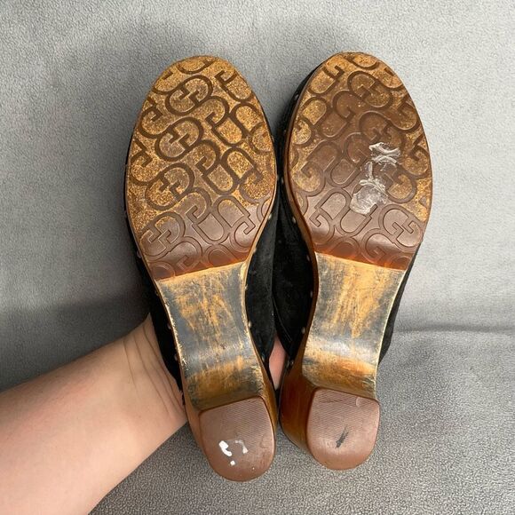 UGG Australia Womens Black Suede Leather Abbie Studded Wooden Clog Mules Size 7 - Picture 7 of 12